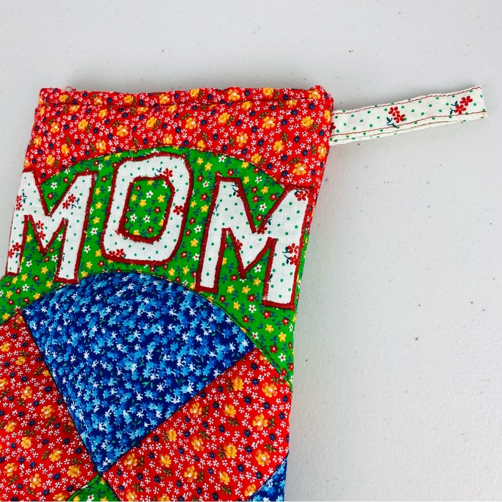 Quilted Colorful Patchwork Christmas Mom Stocking - Picture 4 of 5